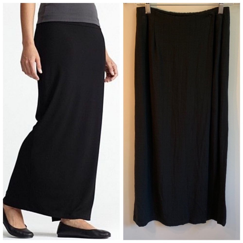 Eileen Fisher Black Silk Wrap Maxi Skirt